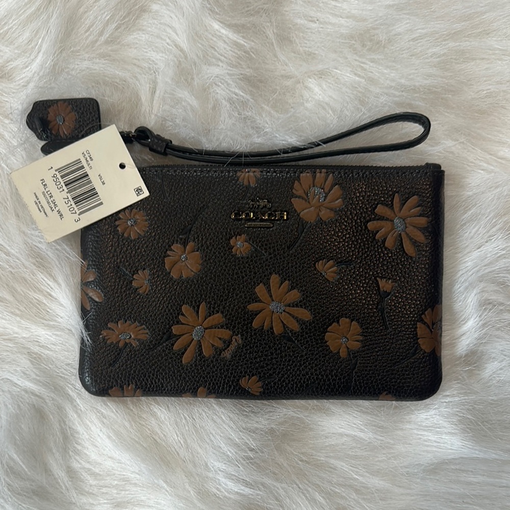 Coach Black Floral Wristlet